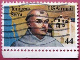 西班牙传教士祖尼佩罗·瑟拉邮票带边纸--美国邮票--早期外国名人邮票甩卖--实拍--包真