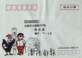 《沈阳邮报》美术图案邮电公事封，设计者：南吉云，编号：SYB93·1（1-1），盖1993年12月13日辽宁沈阳110011日戳寄大连。