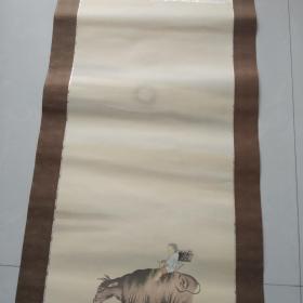 【16】    老画轴    挂轴   牧牛图      立轴   绢本 绫裱    眭士   画芯尺寸：105CM×40CM       收藏品   卷轴