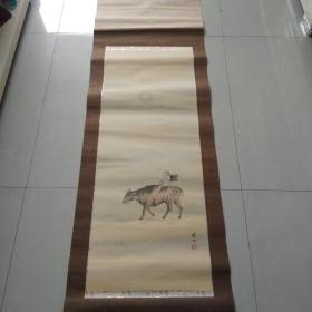 【16】    老画轴    挂轴   牧牛图      立轴   绢本 绫裱    眭士   画芯尺寸：105CM×40CM       收藏品   卷轴