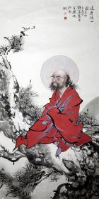 陈全胜达摩调心图，品相完好，托片，尺寸137X69cm，陈全胜，祖籍山东文登，长于济南， 山东文学社一级美术师。 1986年当选第三届中国美术家协会理事。自1988年连续三届当选山东美术家协会副主席，深圳大学艺术学院客座教授，1994年起享受国务院颁发的政府特殊津贴，连续两届被评为山东省技术拔尖人才：2002年获德艺双馨艺术家称号。替人代售，请自断，售出不退。