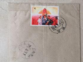 贴文15邮票1969年浙江寄上海实寄封有落地戳，票左上部有针孔。浙江省嘉善县魏塘。
