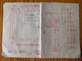 1953年开平县6区中庙一小成绩报告书。4张。纸有损，尺寸、品相见图。