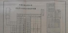 民国、青岛纺织厂机械排列图。民国青岛市纺织史料。 

中国纺织建设公司青岛分公司第一、二、三、四、五、六、第八、九纺织厂机器设备排列图，设备名称、台数。一套6张，散页、双面印、最大尺寸40*25cm，折寄。百年民族工业沧桑史，纺织博物馆藏品。