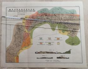 1917年湖南耒阳东乡煤田地质图。玉水垅、汤火泉、三都、东湖、上板桥、上南庄。大邱塘、桐板桥、夏塘、元发冲、小积冲、王姓街。肥水。尺寸41*34cm。折寄。湖南耒阳东乡煤田地质史料。朱庭祜测绘。