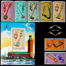 蒙古邮票 1986年 蒙古民族乐器7枚+小型张
