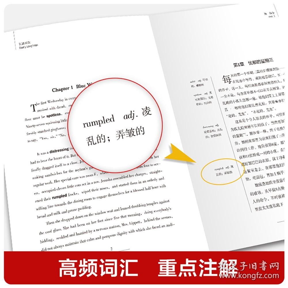 长腿叔叔【读名著，学英语】 英汉对照 韦伯斯特 (Jean Webster) 黄占英 中英对照 双语读本 英文版+中文版