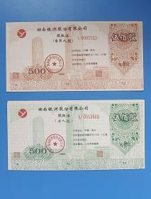 湖南银洲股份有限公司1993年 股权证 （一套两张）