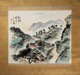 挂轴   小川千缸   山村秋意     绢本着色   自题共箱   二重箱   牙轴   52×44㎝