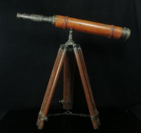 旧藏望远镜带支架伸缩望远镜摆件
