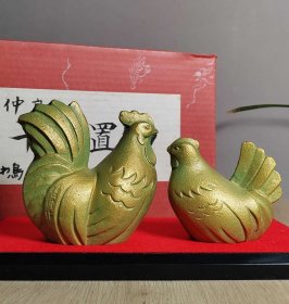 日本回流铸铁生肖亲子鸡摆件一对（全品带款）