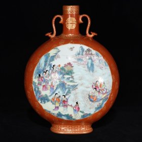 清乾隆粉彩群仙祝寿纹如意耳瓶 尺寸：33.5×25.5×13厘米 价格7600