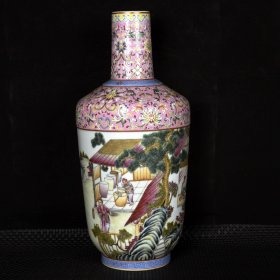 清乾隆珐琅彩描金农家乐人物纹瓶 高30厘米 直径13.5厘米 价格5700