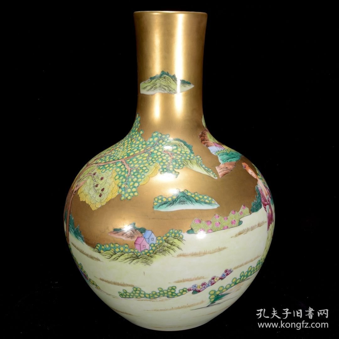 清雍正鎏金粉彩西洋人物纹天球瓶