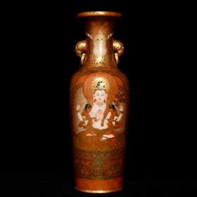 乾隆珐琅彩鎏金唐卡人物象耳瓶，高41cm直径15cm，价18000