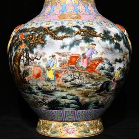 清乾隆金地粉彩通景乾隆狩猎图辅首尊