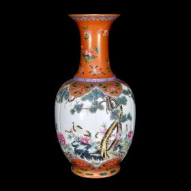 清乾隆粉彩松鹤花鸟纹瓶 尺寸：42×22厘米 价格6000