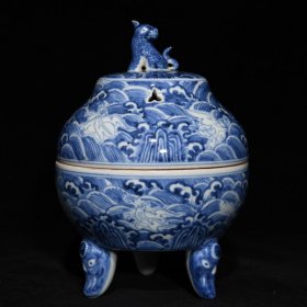 明永乐青花海怪纹熏炉 高20.5cm直径15cm 价格1600