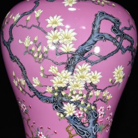 清雍正胭脂红珐琅彩玉兰花卉纹梅瓶 尺寸：46.5×30厘米 价格13000