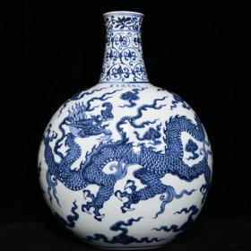 明宣德青花龙纹扁瓶，高44.5cm直径35cm，价3420