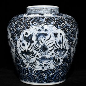 明永乐青花鱼藻纹罐 高32.5cm直径32cm 价格3000