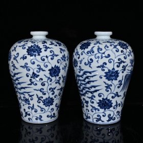 大明宣德青花缠枝莲凤纹梅瓶（29×19cm）1400元