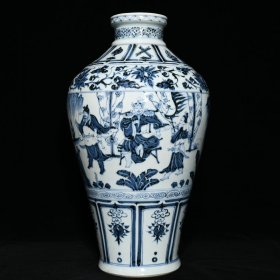 元青花周亚夫人物故事纹大口梅瓶  ；高45cm直径25.5cm  ；价2850