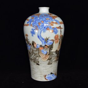清雍正墨彩人物故事纹梅瓶，33×20厘米 价:4640