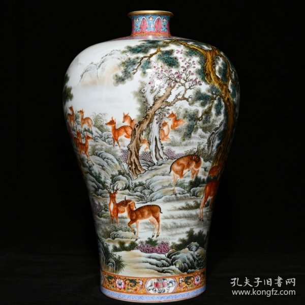清雍正粉彩百鹿图梅瓶 高36.3cm直径22.8cm 价格15000
