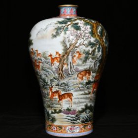 清雍正粉彩百鹿图梅瓶 高36.3cm直径22.8cm 价格15000