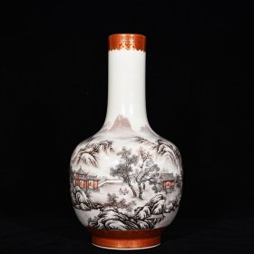 清乾隆墨彩描金山水纹胆瓶 高35厘米 宽18厘米 价格2600