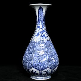 元青花花卉纹八方玉壶春瓶  ；高30cm直径17cm  ；价760