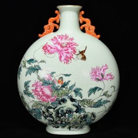 清乾隆粉彩扒花花卉纹扁瓶 尺寸32*26厘米 价格5700