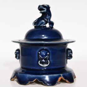 元祭蓝釉香炉  ；高16cm直径14cm  ；价1710