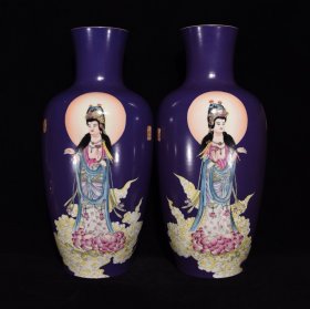 清乾隆紫釉粉彩观音瓶  59×25厘米 价:4500