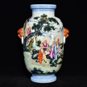 清雍正珐琅彩罗汉纹兽耳瓶  30.5×20厘米 价:4800
