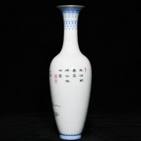 清乾隆 粉彩麻姑献寿纹柳叶瓶；高27.8cm直径8.8cm；价10000