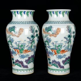 清康熙斗彩人物故事纹花瓶
；高42cm     直径22cm
价3900