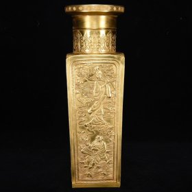 清乾隆浮雕鎏金八仙人物故事纹方瓶  36×11.5厘米 价:9600