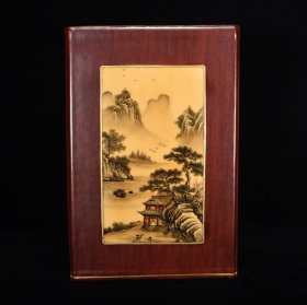 清乾隆木纹釉墨彩山水题字纹笔筒  15×16.5厘米 价:3750