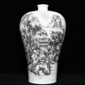 清雍正墨彩山水纹梅瓶 高38.3cm直径23.5cm 价格4600