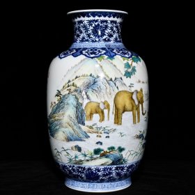 乾隆青花粉彩走兽图灯笼瓶；高39.3cm直径24cm；价12000
