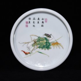 清雍正珐琅彩白菜纹笔洗  3×16厘米 价:1500