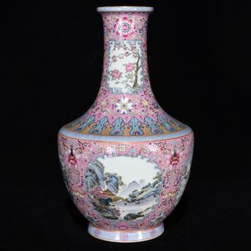 清乾隆粉彩山水纹瓶  31.5×19厘米 价:6450