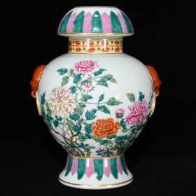 清乾隆粉珐琅彩牡丹花卉纹兽耳瓶
31×24厘米
价格:5000