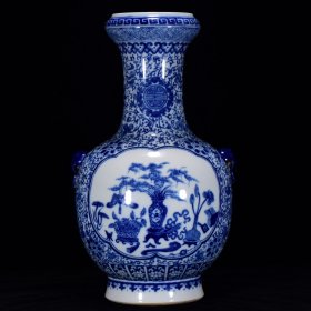 清同治年青花博古纹蒜头瓶48*28厘米2700￥