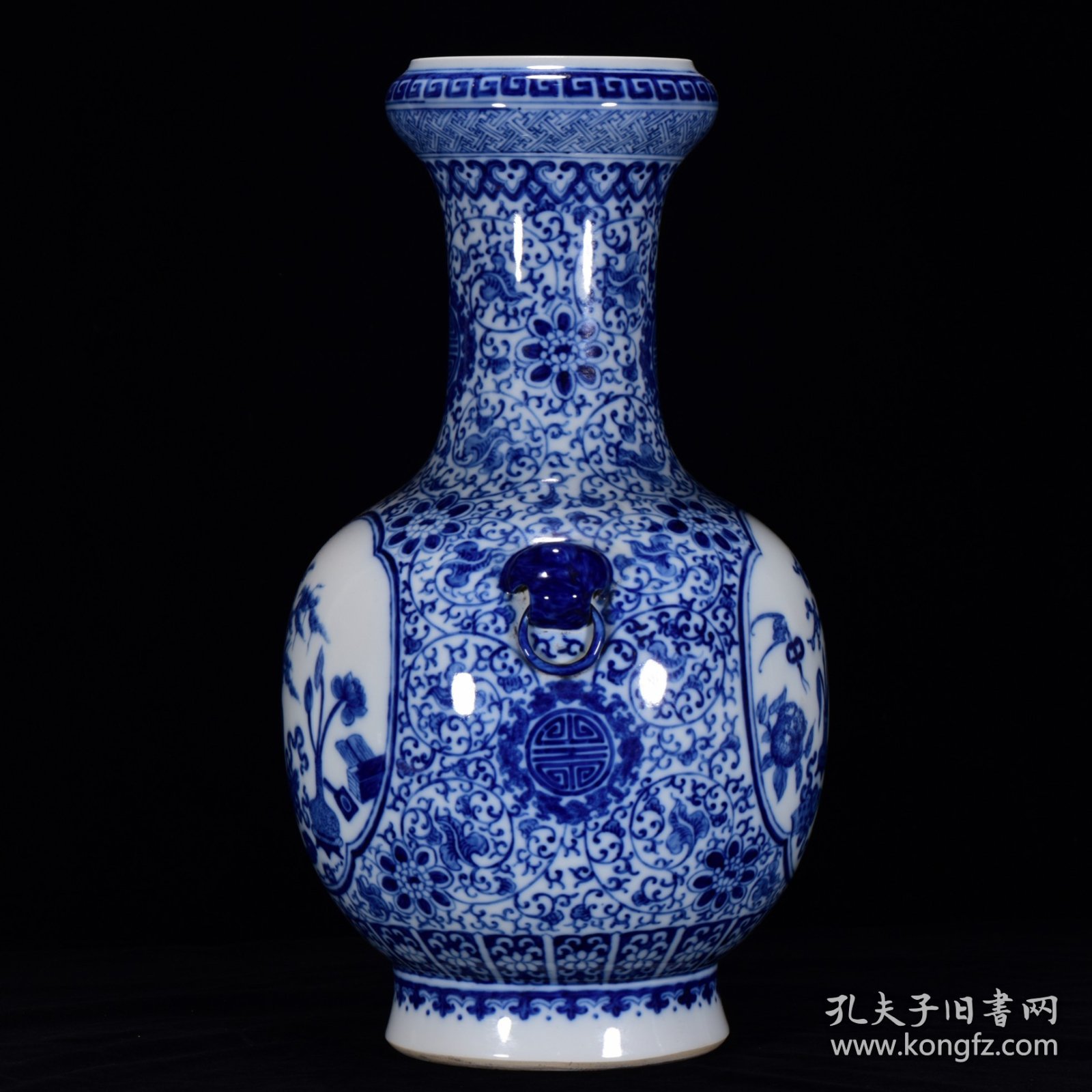 清同治年青花博古纹蒜头瓶48*28厘米5400￥