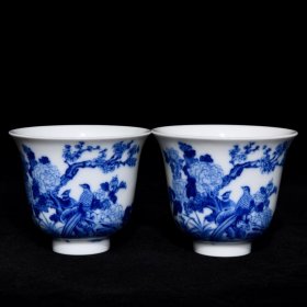 清康熙青花花鸟纹杯 高6.3cm口径7.8cm 价格2500
