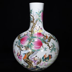 清乾隆粉彩九子攀桃纹天球瓶 尺寸54*38厘米 价格12000