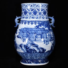 清乾隆青花人间仙境纹尊 尺寸40*28厘米 价格6600